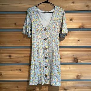 ASOS light blue floral dress with buttons